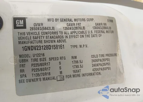 2008 Chevrolet Uplander Ls from USA, damaged, VIN 1GNDV23128D158161